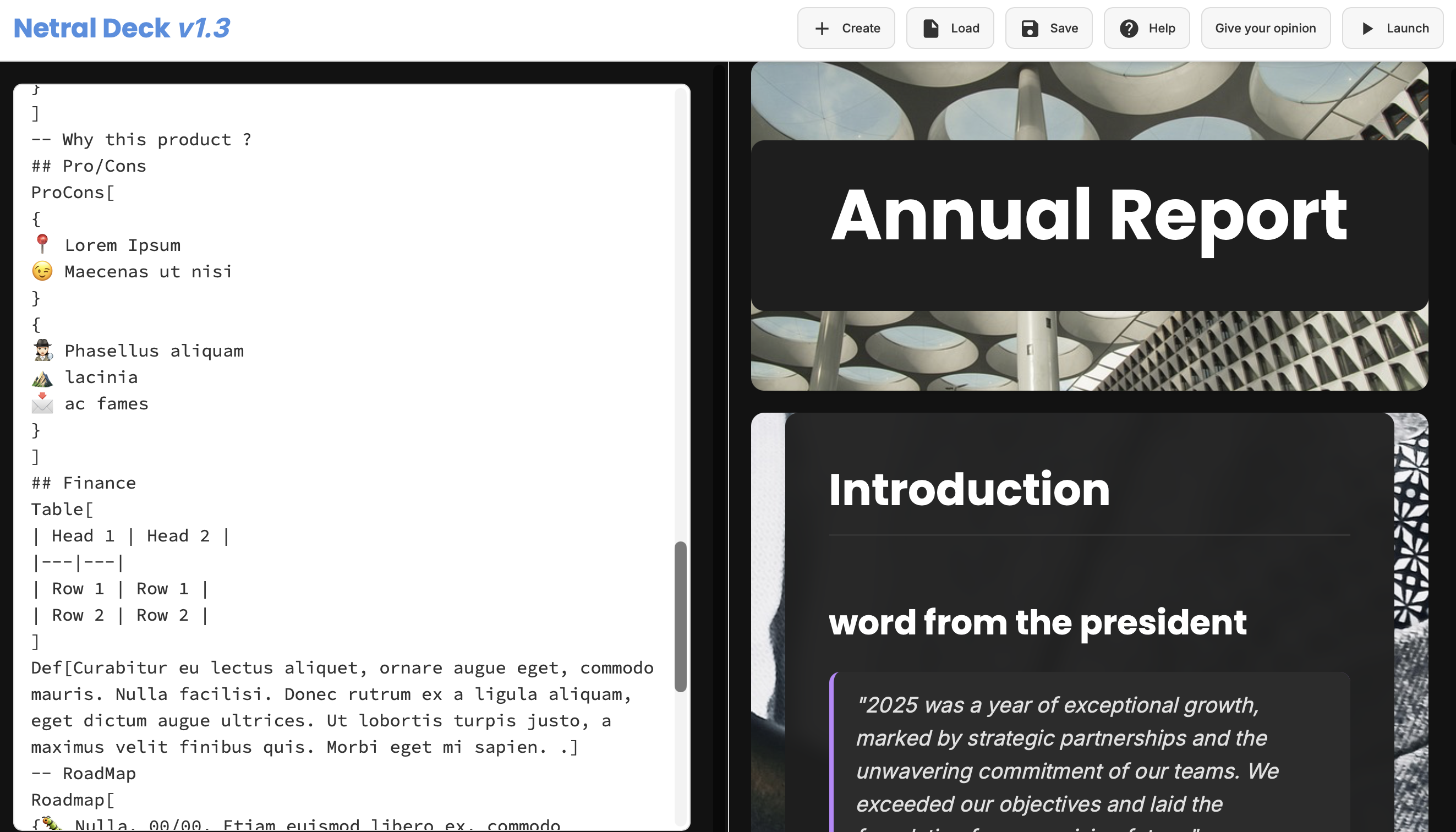 Clean, monochrome user interface of Netral Deck